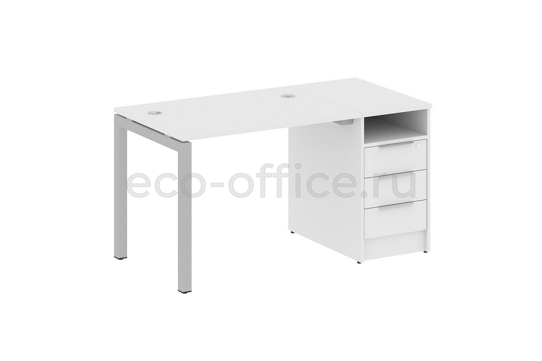 Рабочая станция с опорной тумбой METAL SYSTEM QUATTRO 5x5 50БП.РС-СТП-1.1 Белый / Серый металл купить в Екатеринбурге